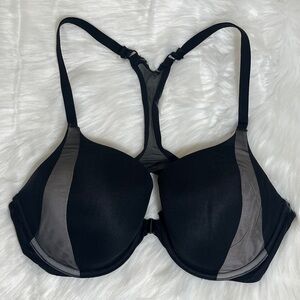 Victoria's Secret Racerback Perfect Coverage Black Gray Open Front Bra